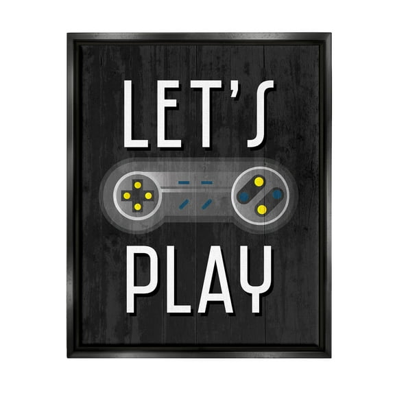 Stupell Industries Let's Play Vintage Controller Graphic Art Jet Black Floating Framed Canvas Print Wall Art, Design by Kim Allen