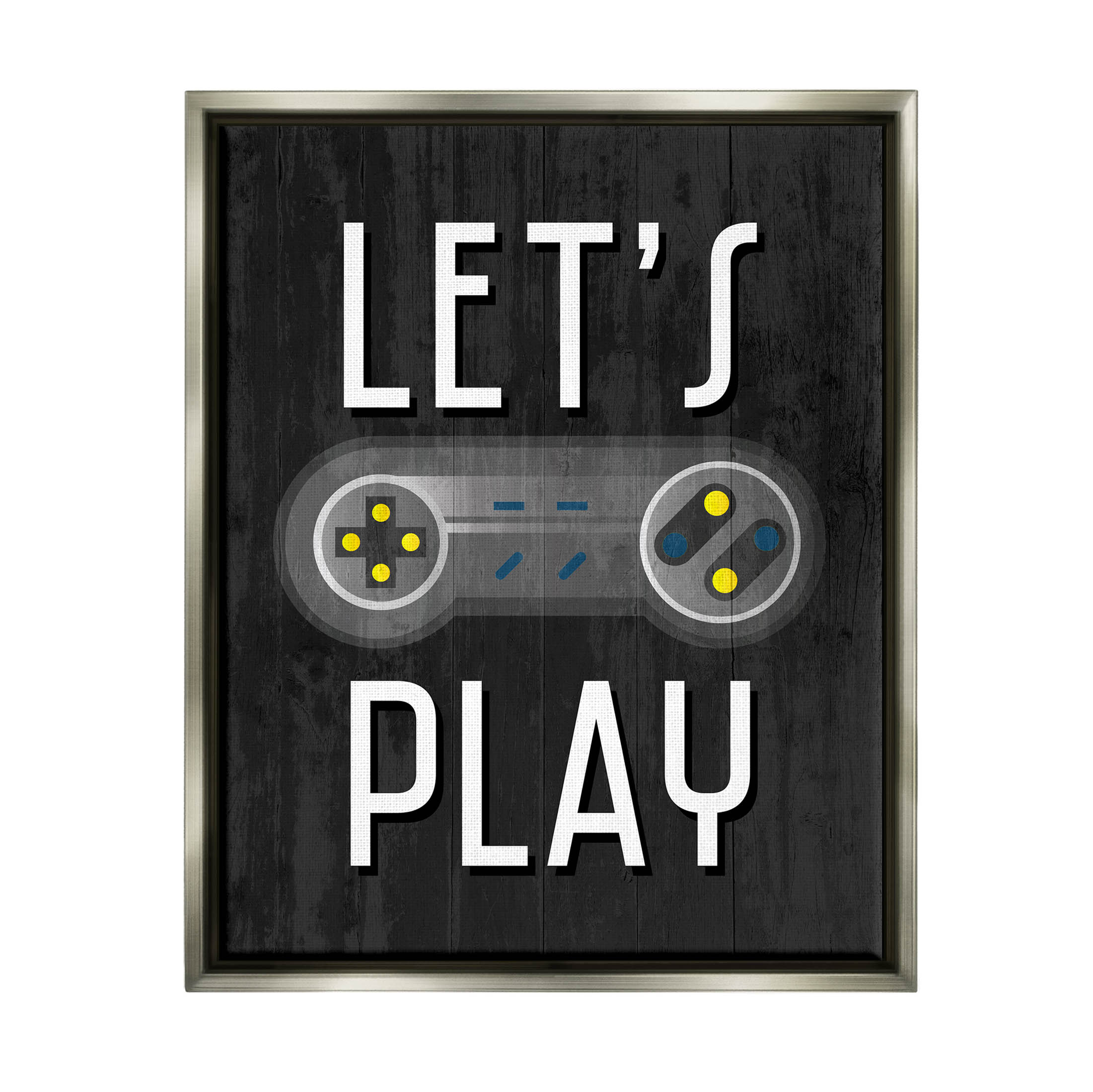 Stupell Industries Let's Play Vintage Controller Graphic Art Luster Gray Floating Framed Canvas Print Wall Art, Design by Kim Allen