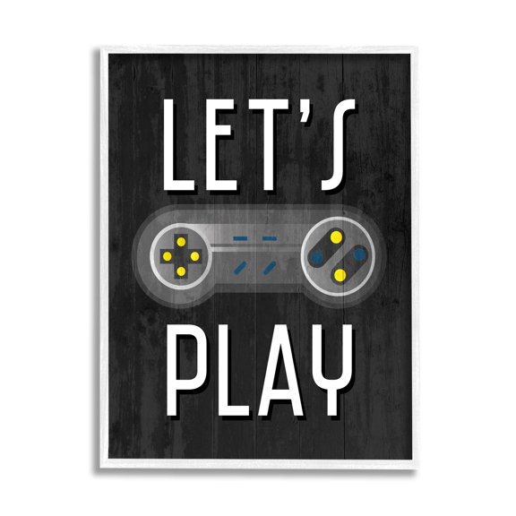 Stupell Industries Let's Play Vintage Controller Graphic Art White Framed Art Print Wall Art, Design by Kim Allen