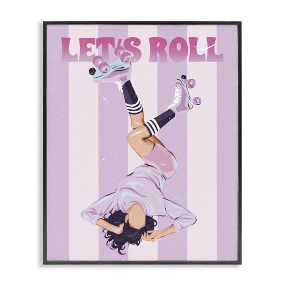 Stupell Industries Let's Roll Female Skater Black Framed Giclee Art design by Ziwei Li, 30 x 24