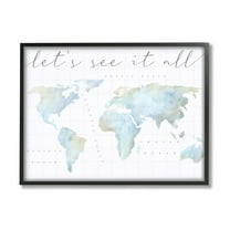 Stupell Industries Let's See It All World Map Typography Painting Black Framed Art Print Wall Art
