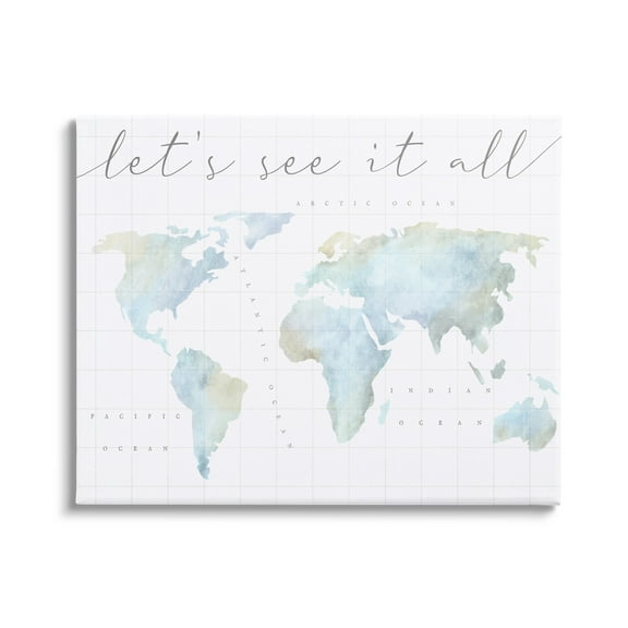 Stupell Industries Let's See It All World Map Typography Painting Gallery Wrapped Canvas Print Wall Art