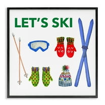 Stupell Industries Let's Ski on White Sports Painting Black Framed Art Prints Wall Art, 12 x 12