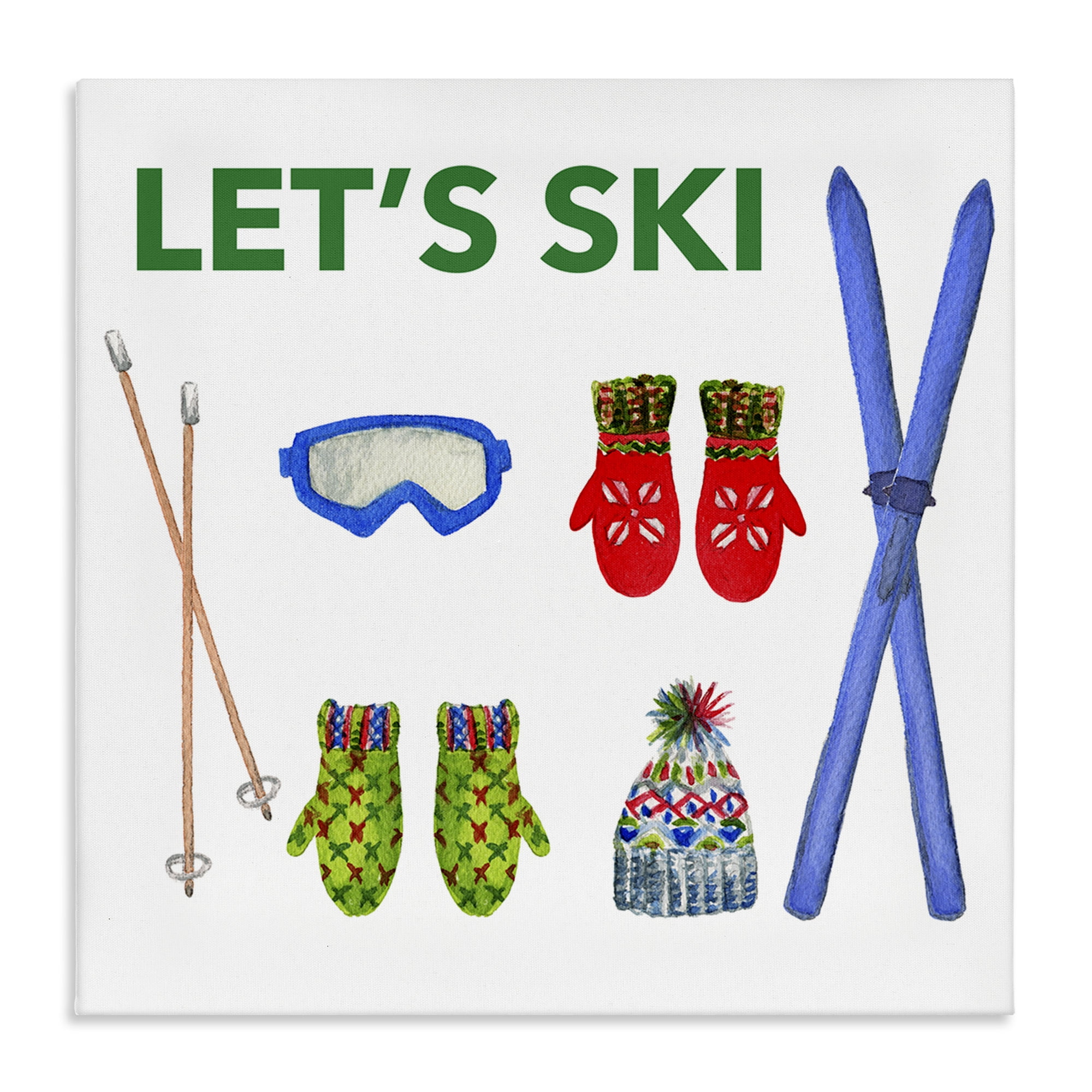 Stupell Industries Let's Ski on White Sports Painting Gallery Wrapped Canvas Art Prints Wall Art, 36 x 36