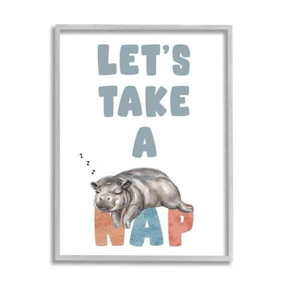 Stupell Industries Let's Take A Nap Phrase Sleeping Baby Hippo, 11 x 14, Design by Ziwei Li