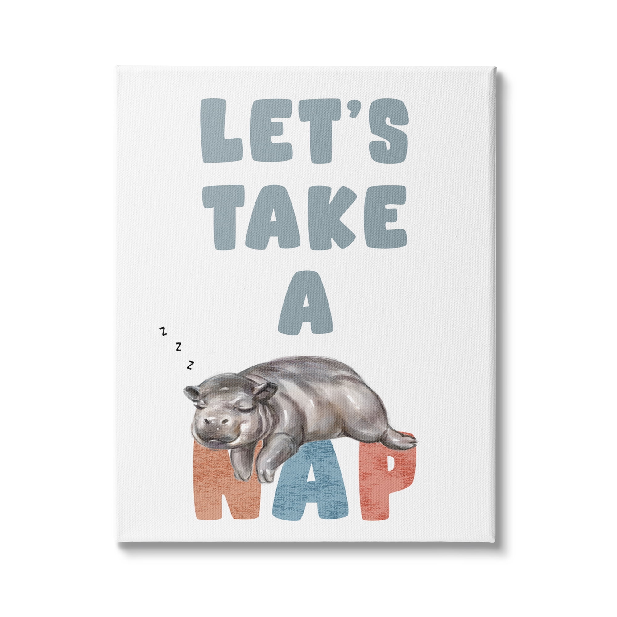 Stupell Industries Let's Take A Nap Phrase Sleeping Baby Hippo, 24 x 30, Design by Ziwei Li