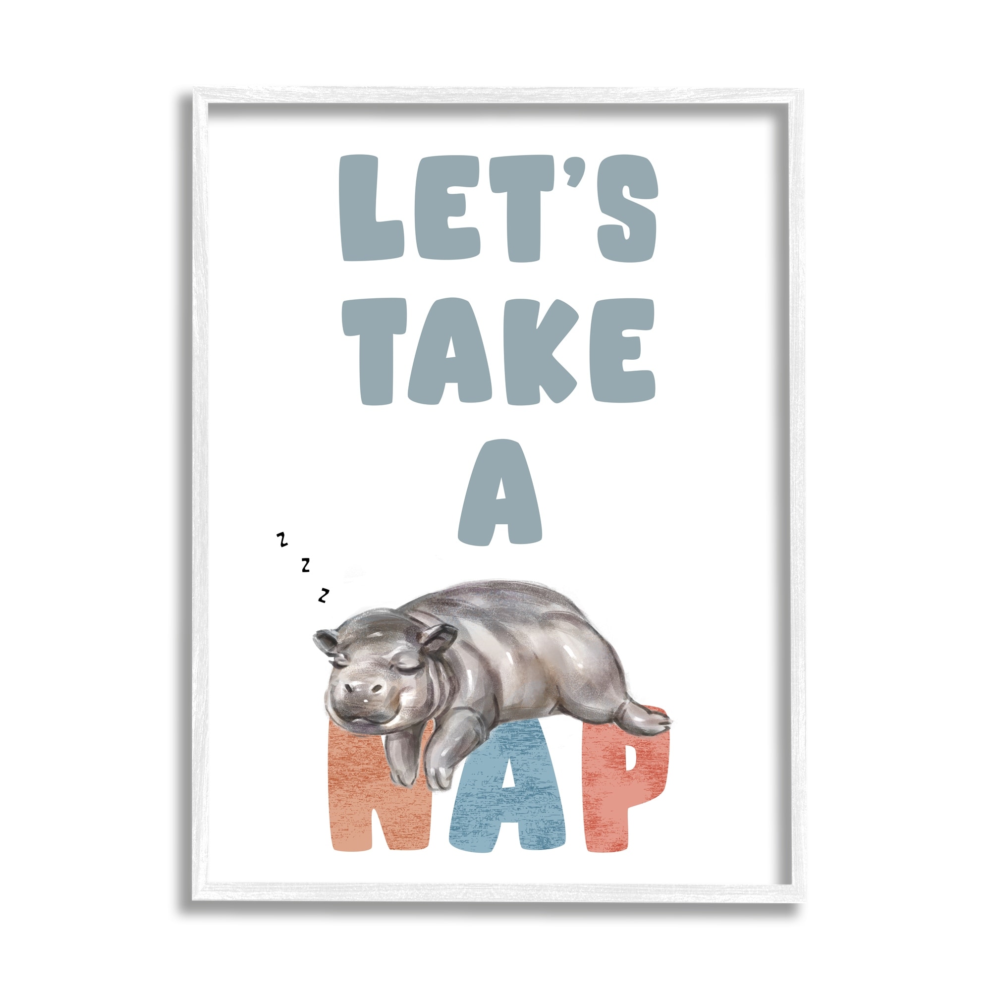 Stupell Industries Let's Take A Nap Phrase Sleeping Baby Hippo, 24 x 30, Design by Ziwei Li
