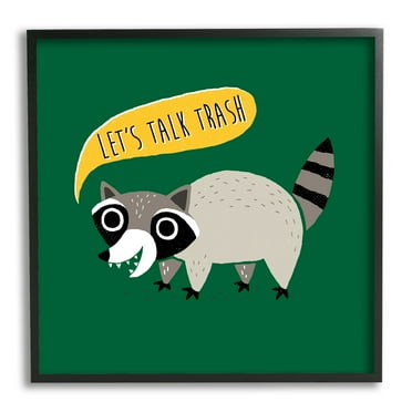 Stupell Industries Let's Talk Trash Phrase Witty Raccoon Saying Framed Wall Art, 12 x 12, Design by Michael Buxton