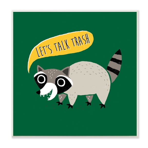Stupell Industries Let's Talk Trash Phrase Witty Raccoon Saying Wood Wall Art, 12 x 12, Design by Michael Buxton