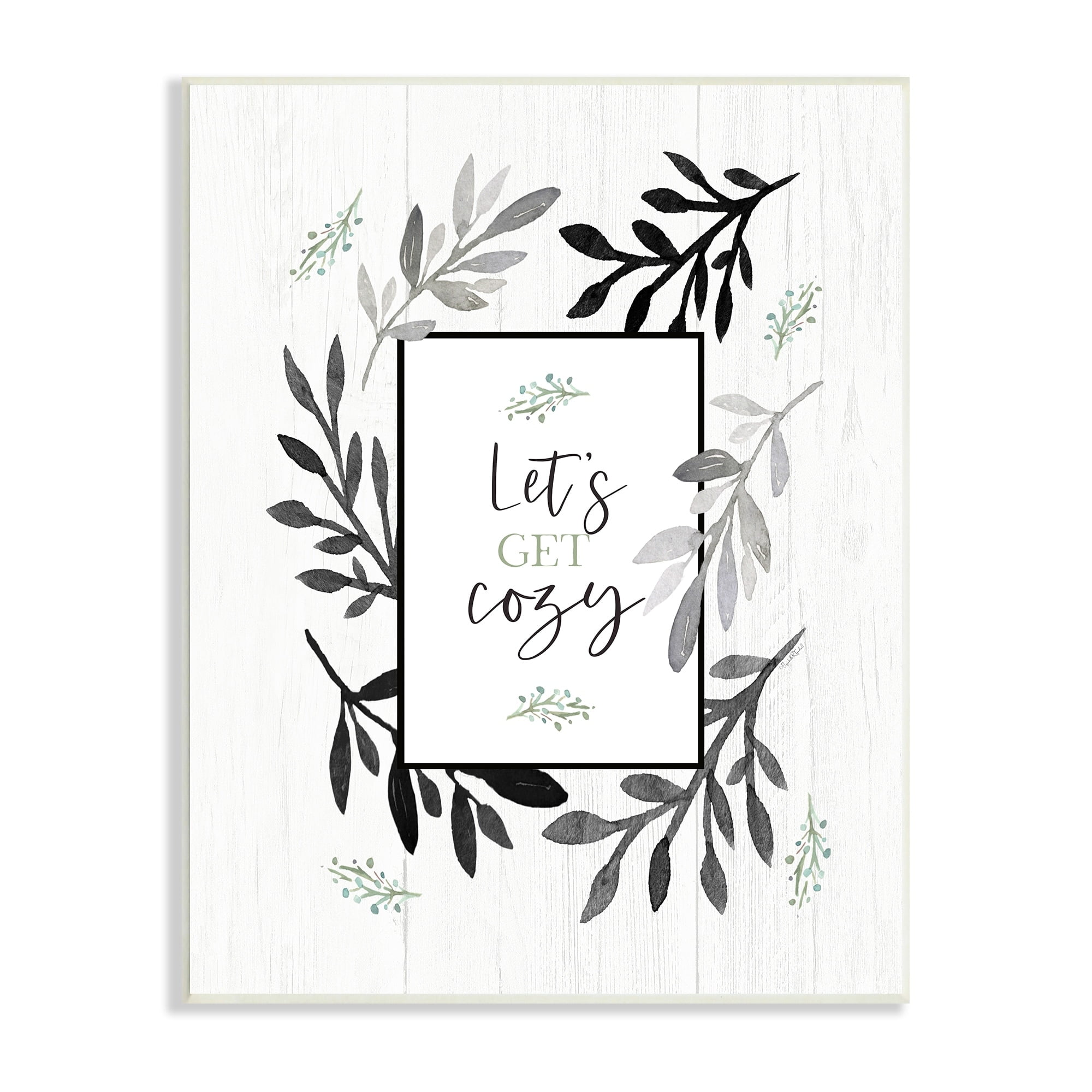 Stupell Industries Lets Get Cozy Geometric Frame Twig Foliage Ornament,10 x 15, Design by Elizabeth Tyndall