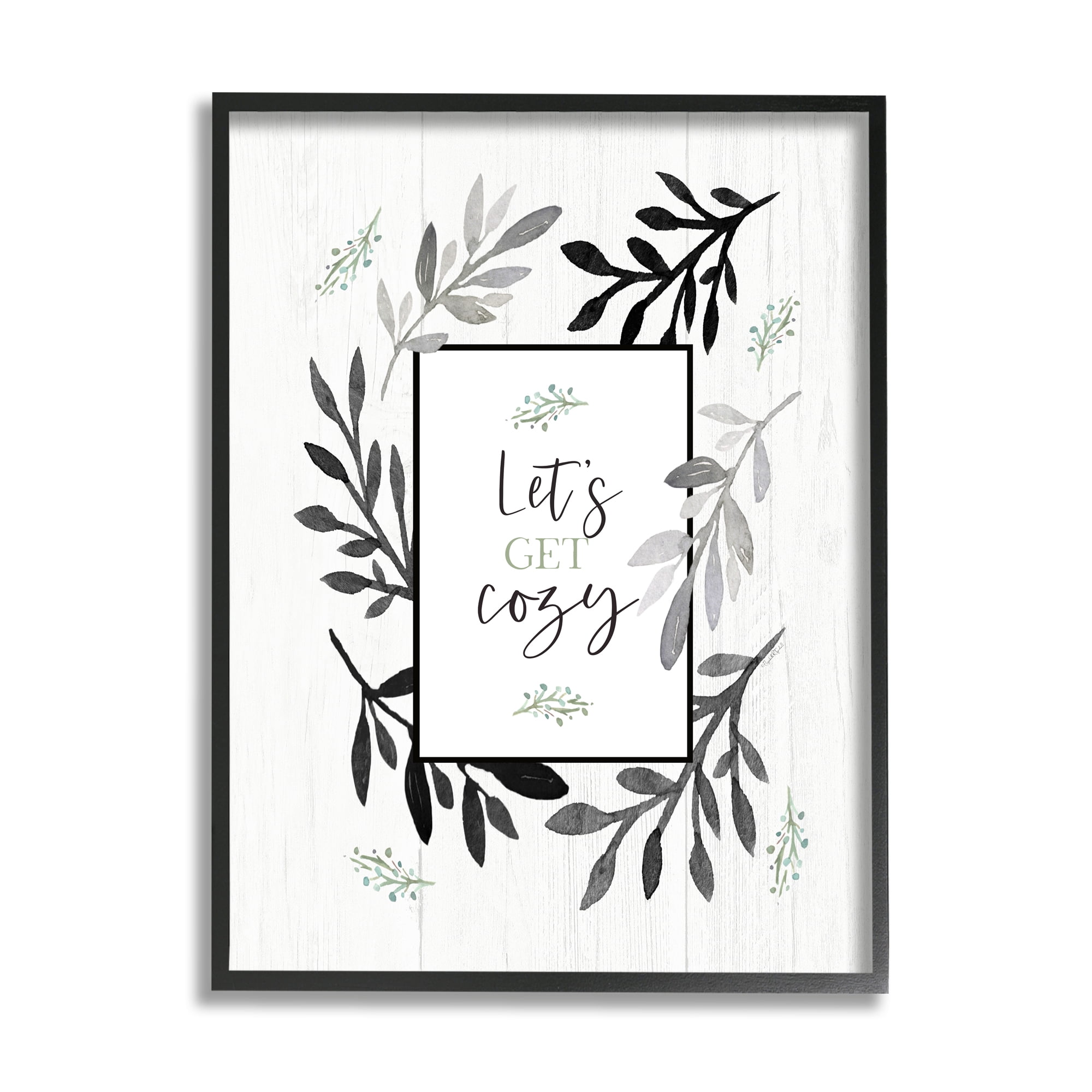 Stupell Industries Lets Get Cozy Geometric Frame Twig Foliage Ornament,11 x 14, Design by Elizabeth Tyndall