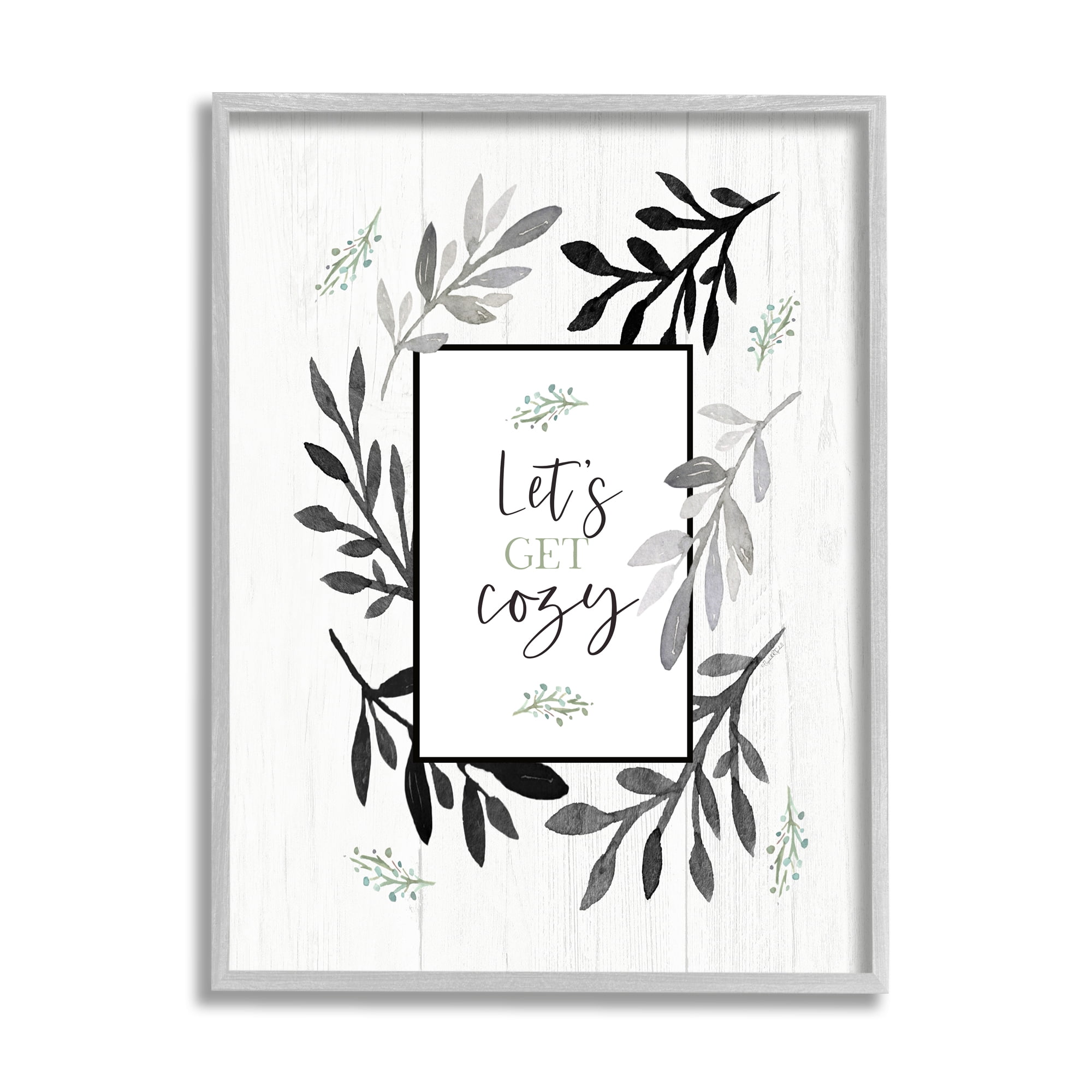 Stupell Industries Lets Get Cozy Geometric Frame Twig Foliage Ornament,16 x 20, Design by Elizabeth Tyndall