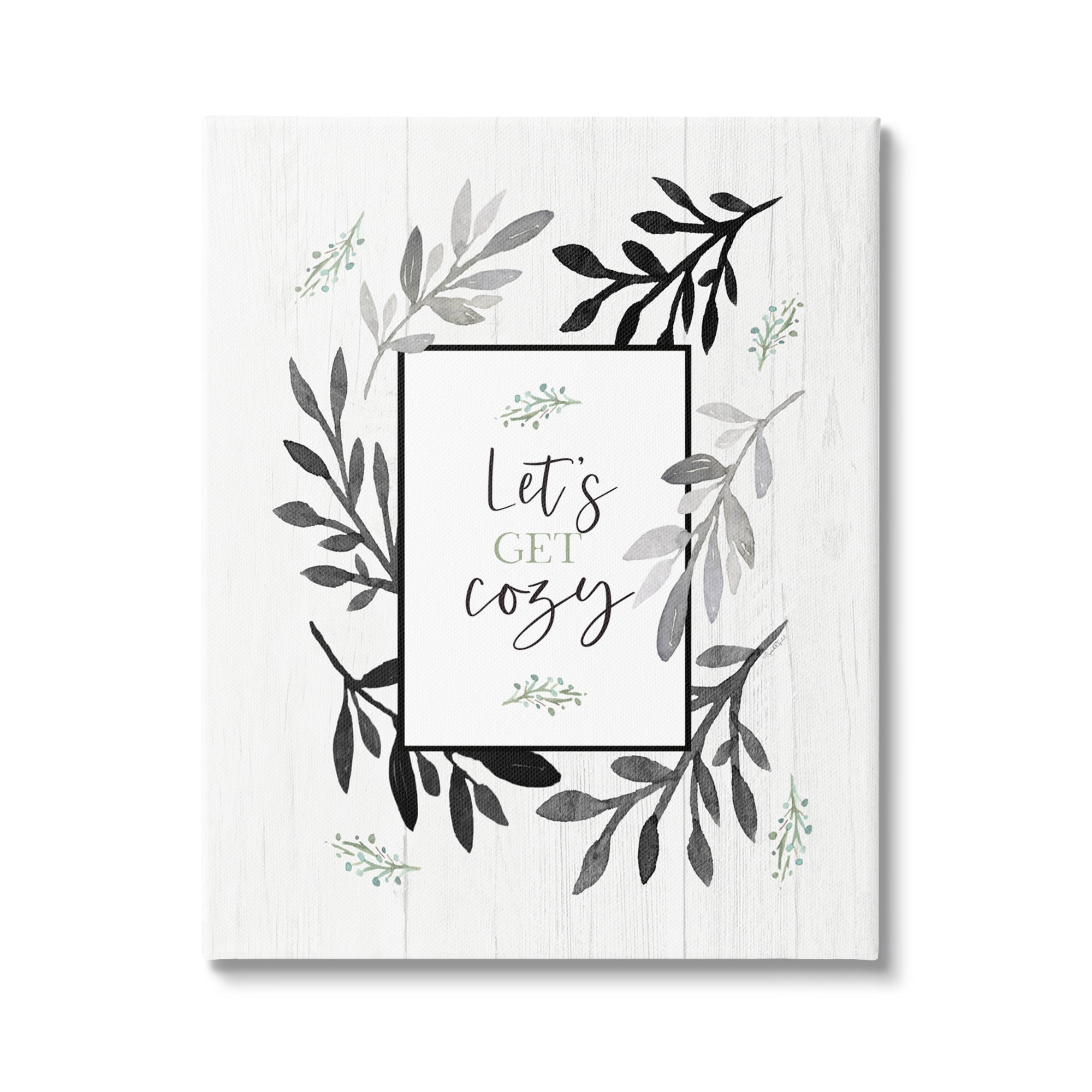 Stupell Industries Lets Get Cozy Geometric Frame Twig Foliage Ornament,36 x 48, Design by Elizabeth Tyndall