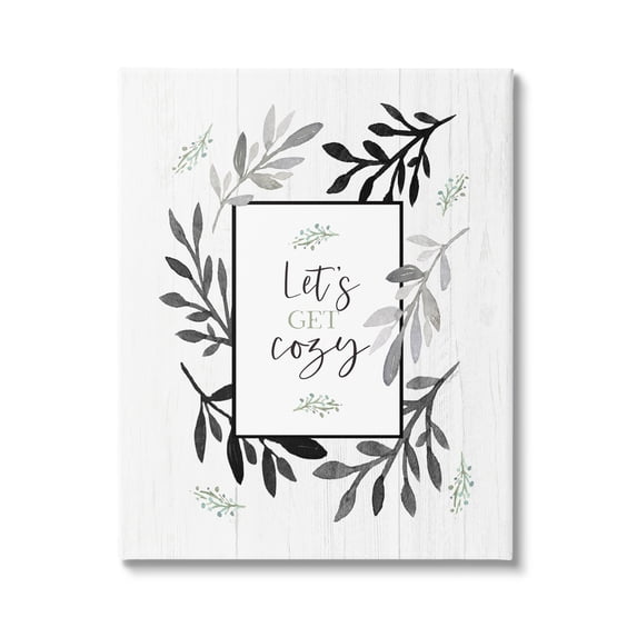 Stupell Industries Lets Get Cozy Geometric Frame Twig Foliage Ornament,36 x 48, Design by Elizabeth Tyndall