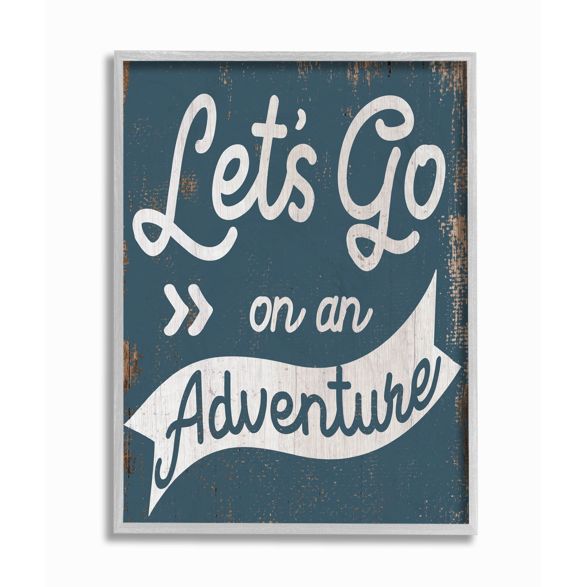 Stupell Industries Lets Go On An Adventure Quote Distressed Rustic Sentiments Framed Wall Art Design by Daphne Polselli, 11" x 14", Gray Framed