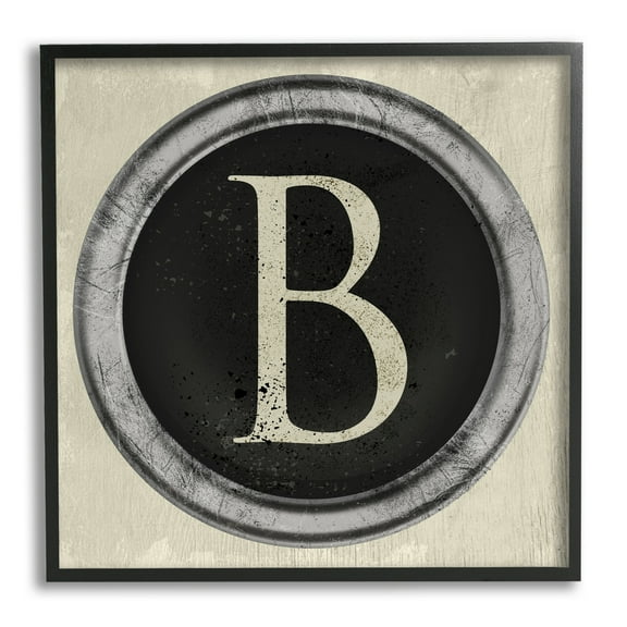 Stupell Industries Letter B Initial Vintage Typewriter Key Shape Typography Painting Black Framed Art Print Wall Art, 12 x 12