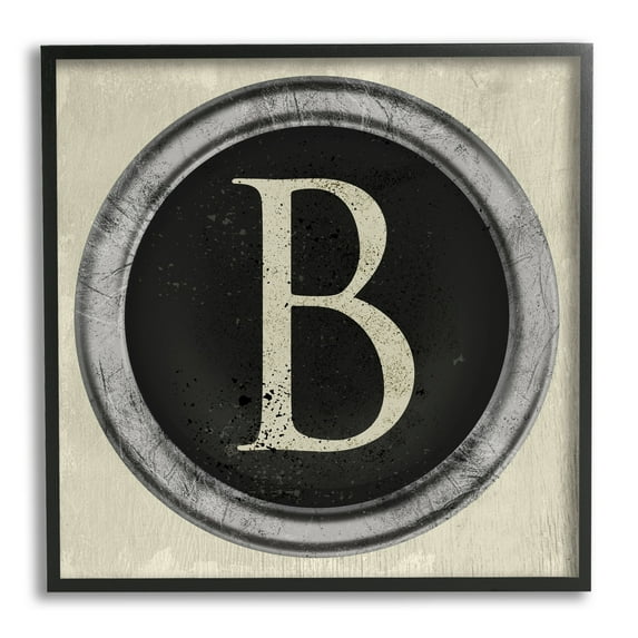 Stupell Industries Letter B Initial Vintage Typewriter Key Shape Typography Painting Black Framed Art Print Wall Art, 24 x 24