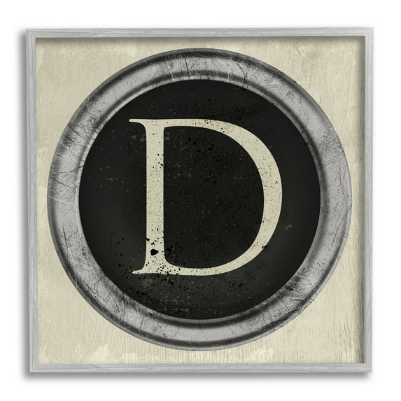Stupell Industries Letter D Initial Vintage Typewriter Key Shape Typography Painting Gray Framed Art Print Wall Art, 12 x 12