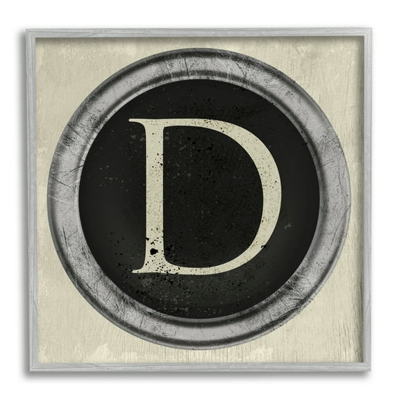 Stupell Industries Letter D Initial Vintage Typewriter Key Shape Typography Painting Gray Framed Art Print Wall Art, 12 x 12