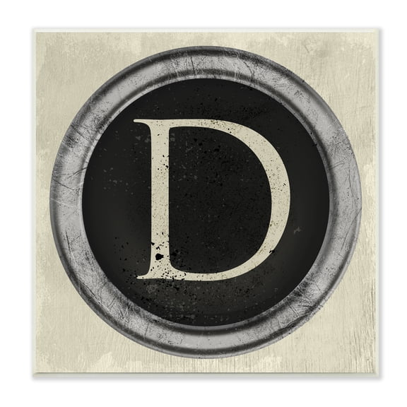 Stupell Industries Letter D Initial Vintage Typewriter Key Shape Typography Painting Unframed Art Print Wall Art, 12 x 12