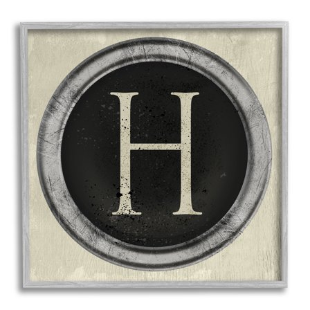 Stupell Industries Letter H Initial Typewriter Key Vintage Shape Glam Painting Gray Framed Art Print Wall Art, 12 x 12, Design by Daphne Polselli