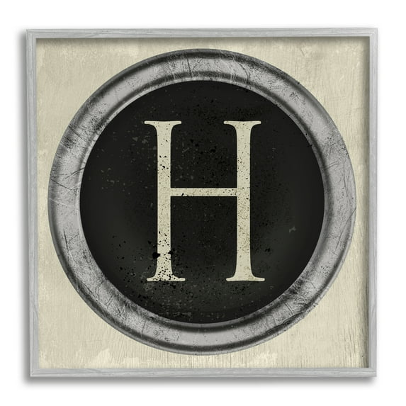 Stupell Industries Letter H Initial Typewriter Key Vintage Shape Glam Painting Gray Framed Art Print Wall Art, 24 x 24, Design by Daphne Polselli
