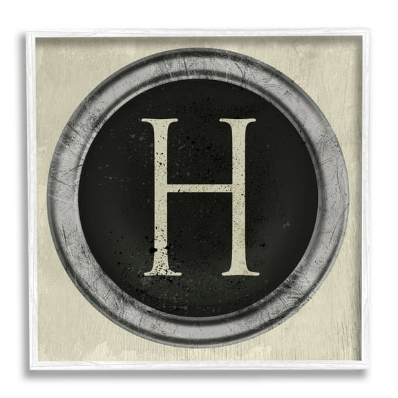 Stupell Industries Letter H Initial Typewriter Key Vintage Shape Glam Painting White Framed Art Print Wall Art, 12 x 12, Design by Daphne Polselli