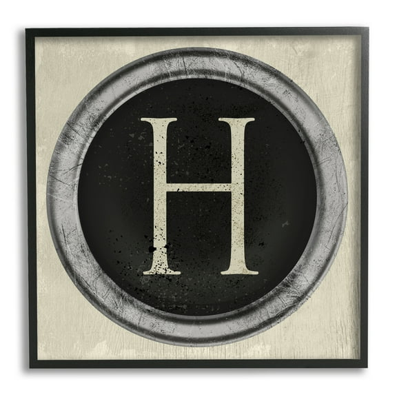 Stupell Industries Letter H Initial Typewriter Key Vintage Shape Typography Painting Black Framed Art Print Wall Art, 12 x 12