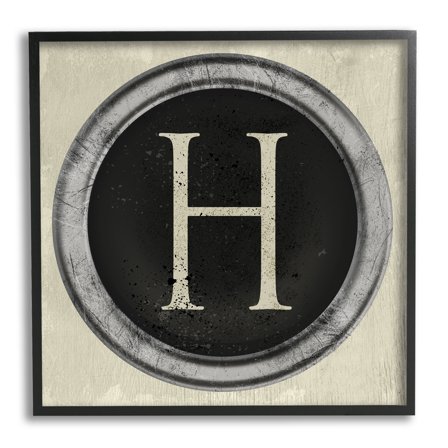 Stupell Industries Letter H Initial Typewriter Key Vintage Shape Typography Painting Black Framed Art Print Wall Art, 12 x 12
