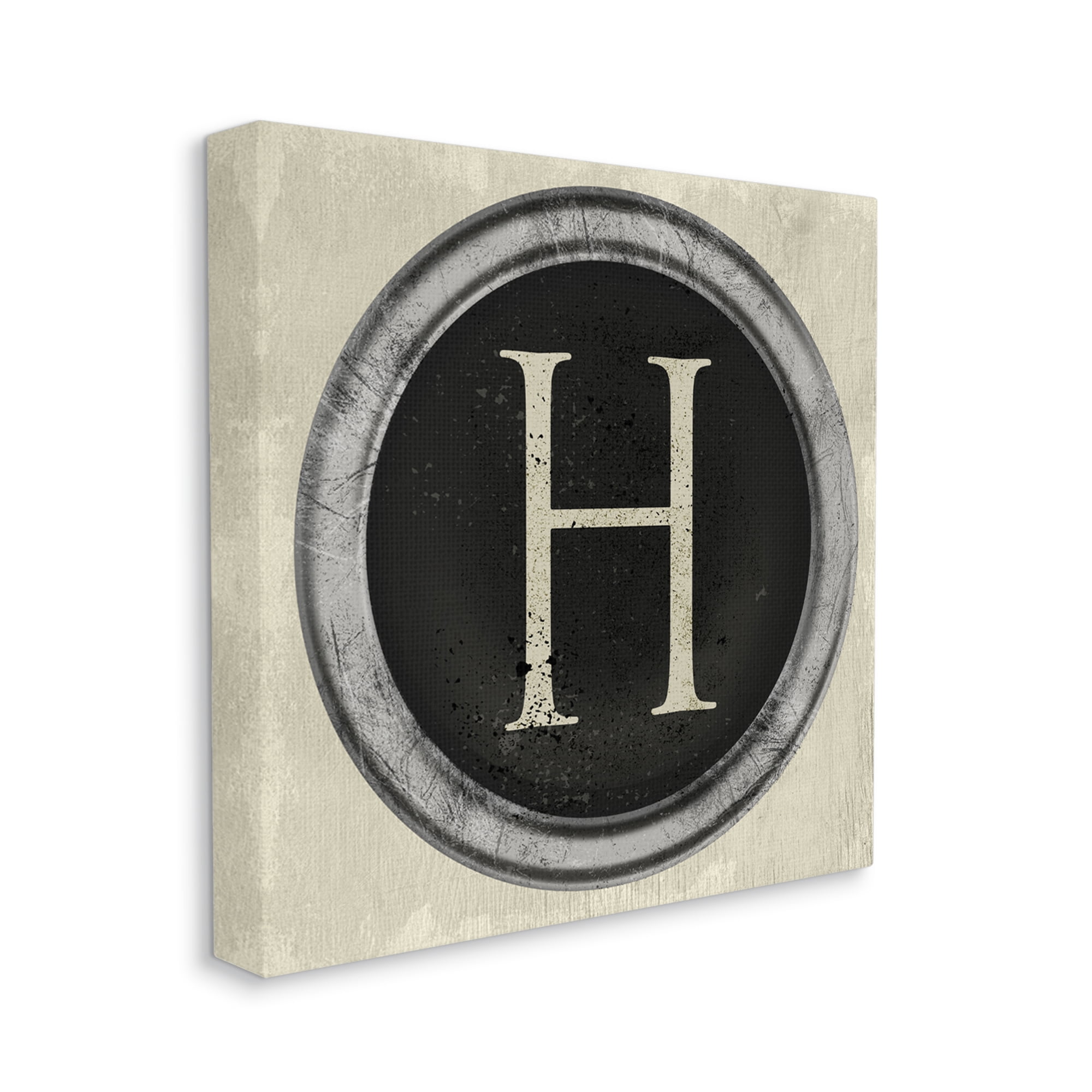 Stupell Industries Letter H Initial Typewriter Key Vintage Shape Typography Painting Gallery Wrapped Canvas Print Wall Art, 24 x 24