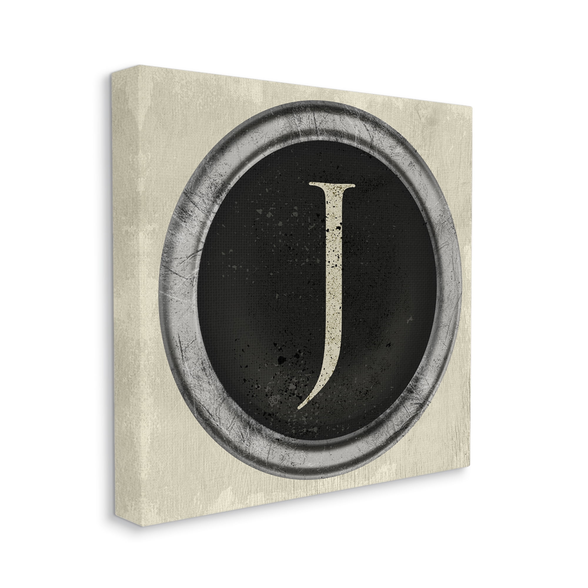 Stupell Industries Letter J Initial Vintage Shape Typewriter Key Typography Painting Gallery Wrapped Canvas Print Wall Art, 24 x 24
