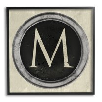 Stupell Industries Letter M Initial Vintage Shape Typewriter Key Typography Painting Black Framed Art Print Wall Art, 24 x 24