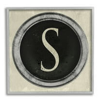 Stupell Industries Letter S Initial Vintage Typewriter Key Shape Typography Painting Gray Framed Art Print Wall Art, 24 x 24
