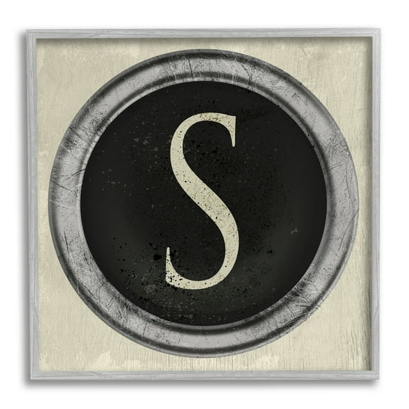 Stupell Industries Letter S Initial Vintage Typewriter Key Shape Typography Painting Gray Framed Art Print Wall Art, 24 x 24
