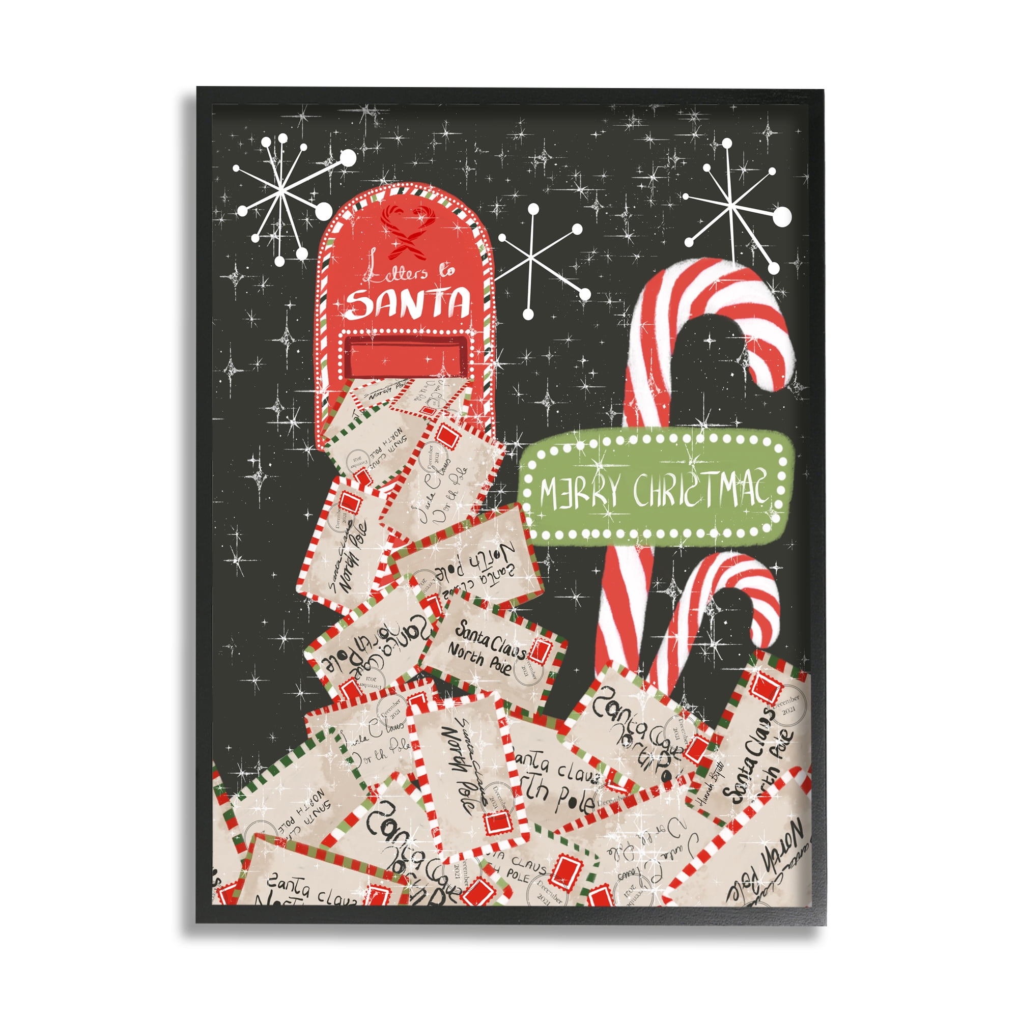 Stupell Industries Letters For Santa Mail Holiday Painting Black Framed Art Print Wall Art, 24 x 30