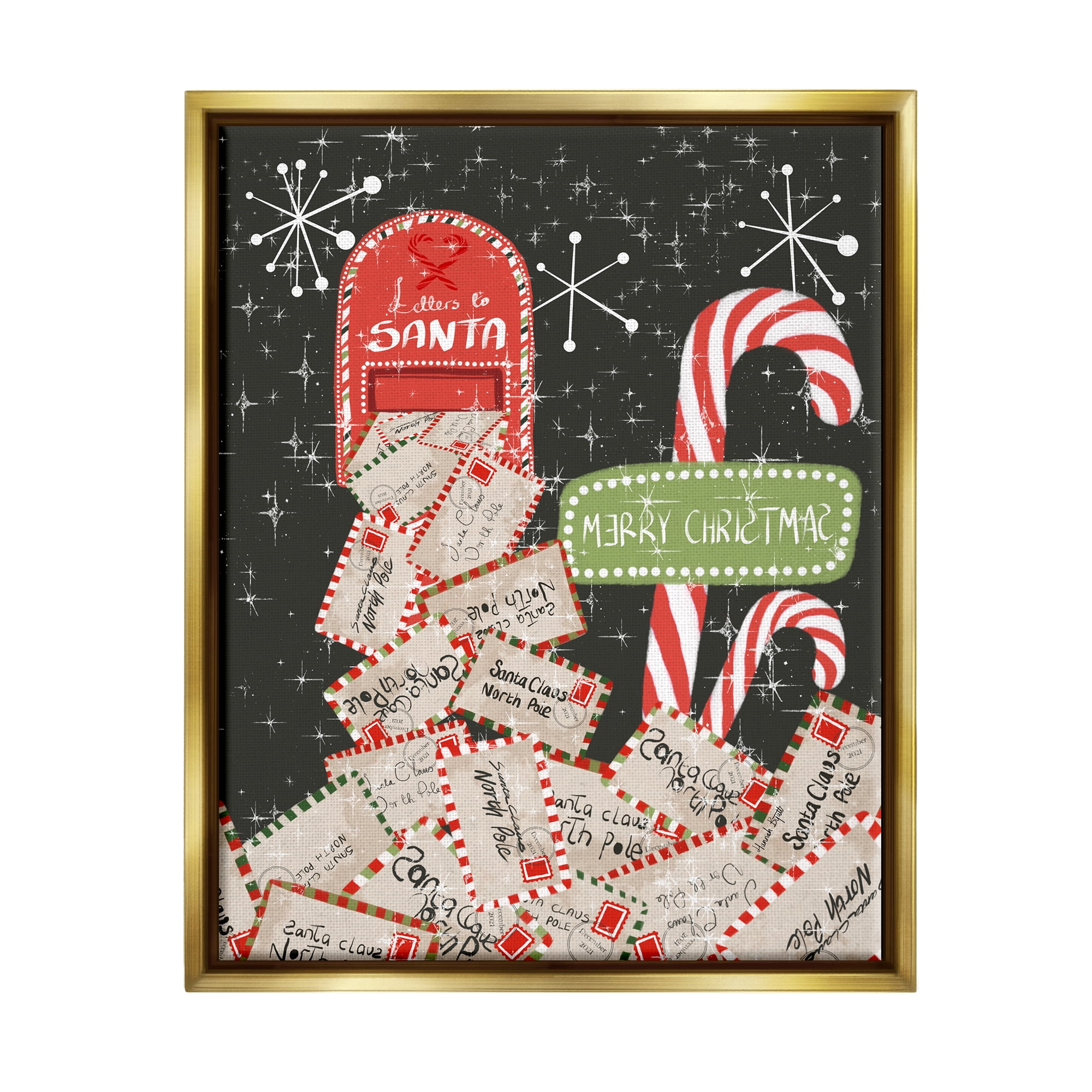 Stupell Industries Letters For Santa Mail Holiday Painting Gold Floater Framed Art Print Wall Art, 25 x 31