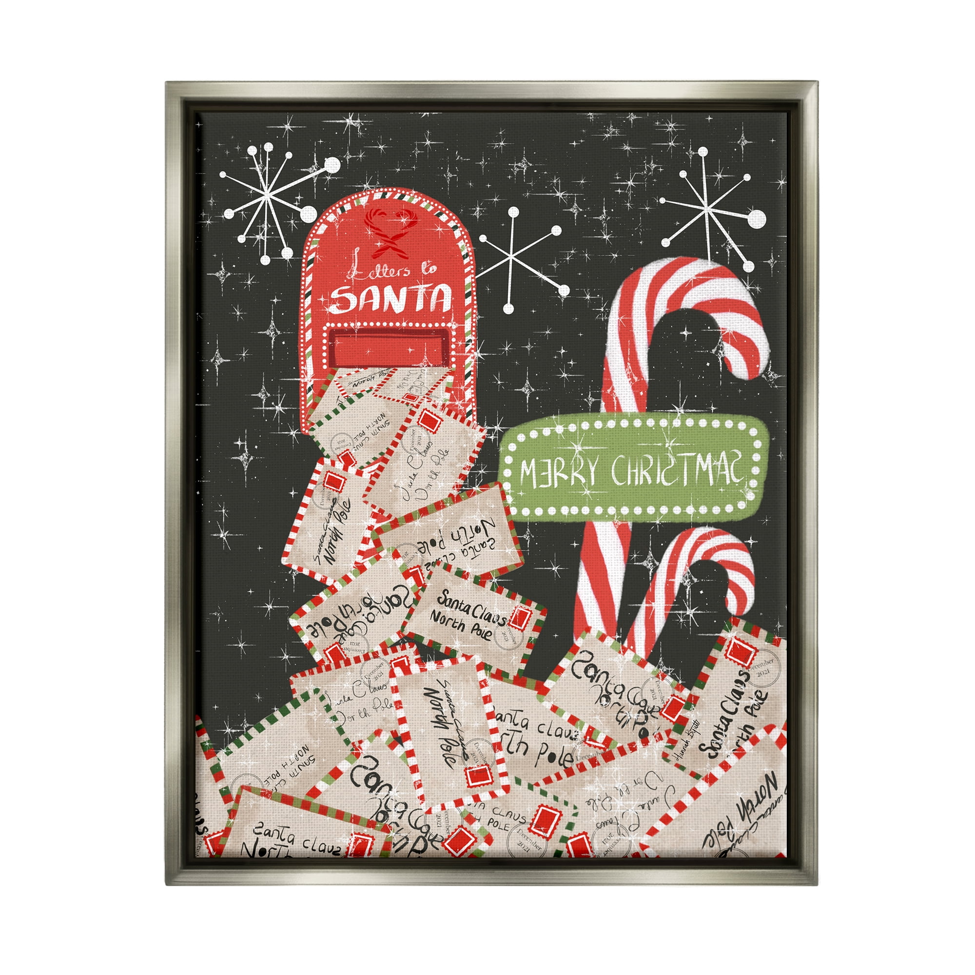 Stupell Industries Letters For Santa Mail Holiday Painting Gray Floater Framed Art Print Wall Art, 25 x 31