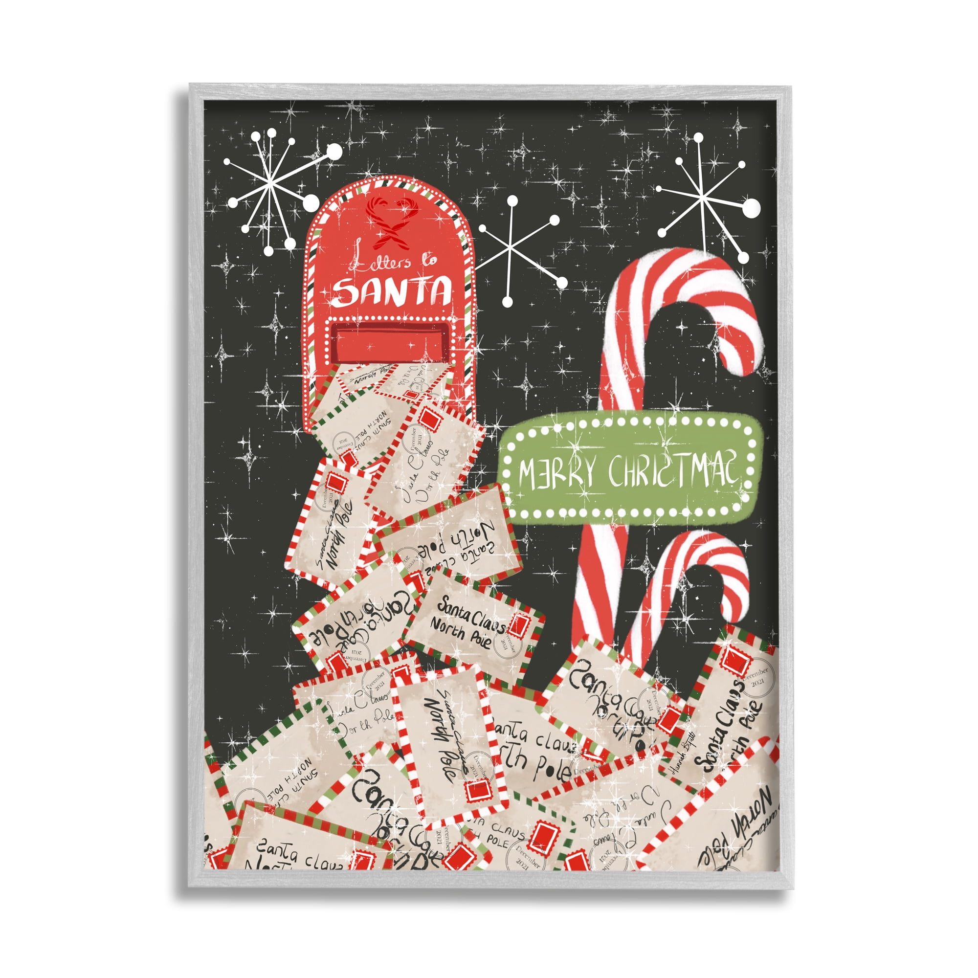 Stupell Industries Letters For Santa Mail Holiday Painting Gray Framed Art Print Wall Art, 16 x 20