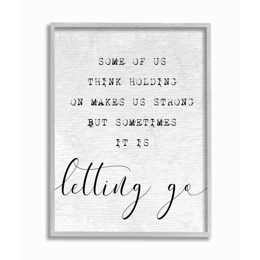 Stupell Industries Letting Go Family Home Inspirational Word Textured Paper Design Gray Farmhouse Rustic Framed Giclee Texturized Art by Daphne Polselli