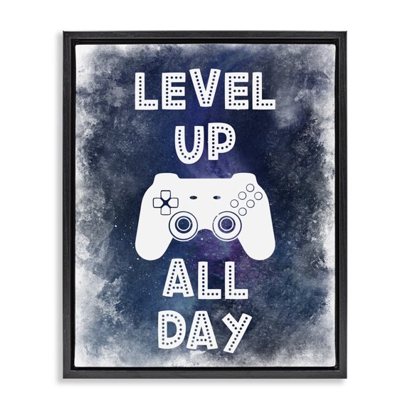 Stupell Industries Level Up All Day Splash Black Framed Floater Canvas Wall Art, design by Marcus Prime