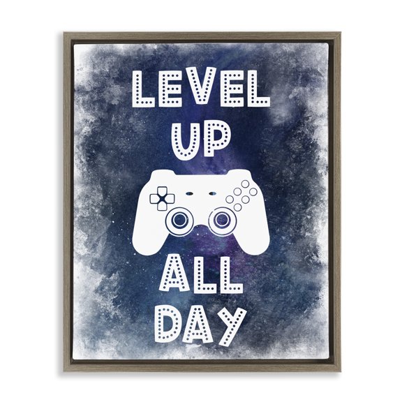 Stupell Industries Level Up All Day Splash Brown Framed Floater Canvas Wall Art, design by Marcus Prime