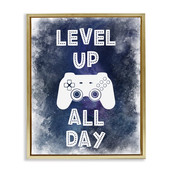 Stupell Industries Level Up All Day Splash Gold Framed Floater Canvas Wall Art, design by Marcus Prime