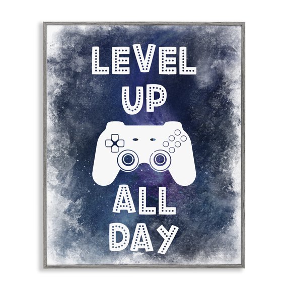 Stupell Industries Level Up All Day Splash Gray Framed Giclee Art, design by Marcus Prime