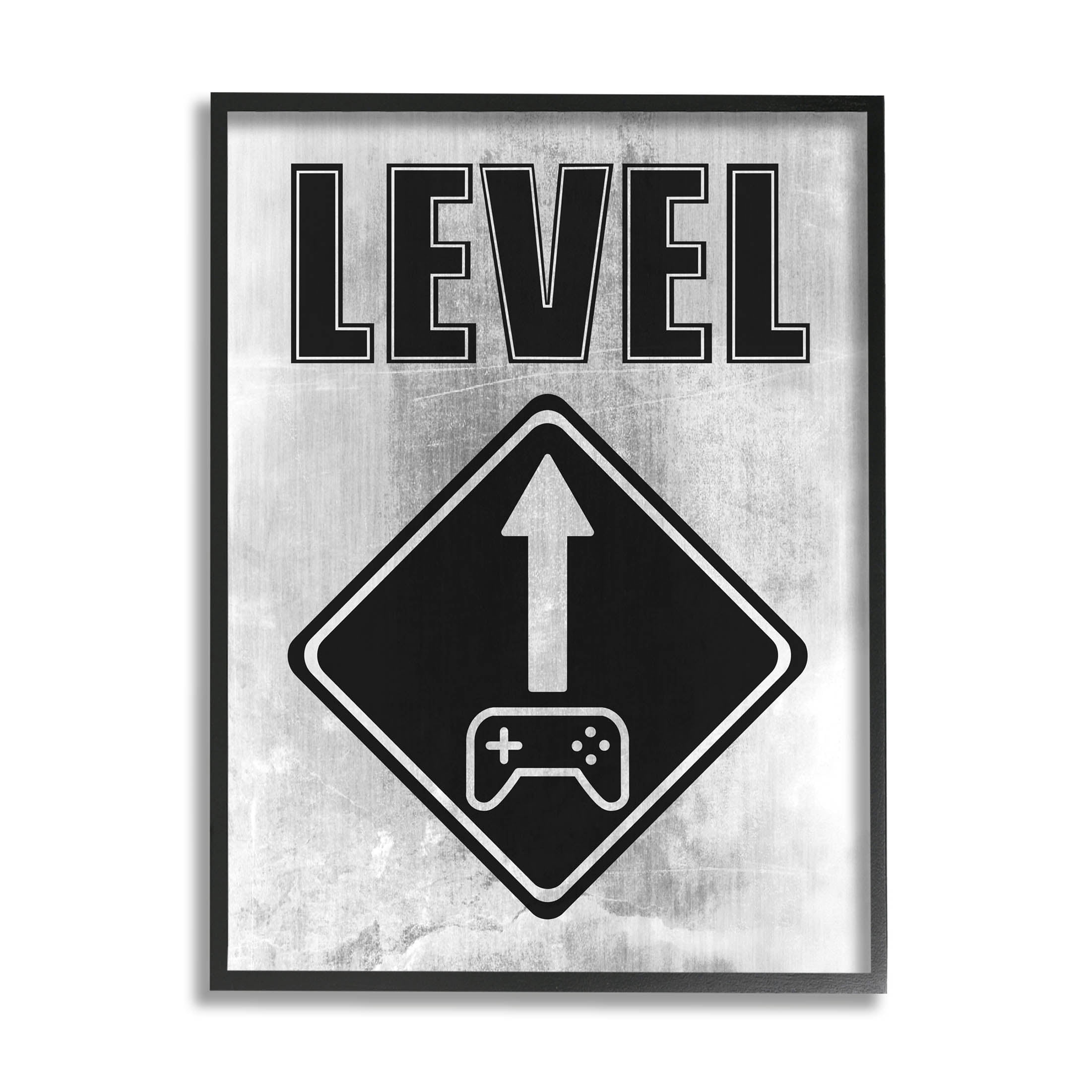 Stupell Industries Level Up Gaming Symbol Sign Graphic Art Black Framed Art Print Wall Art, Design by Marcus Prime