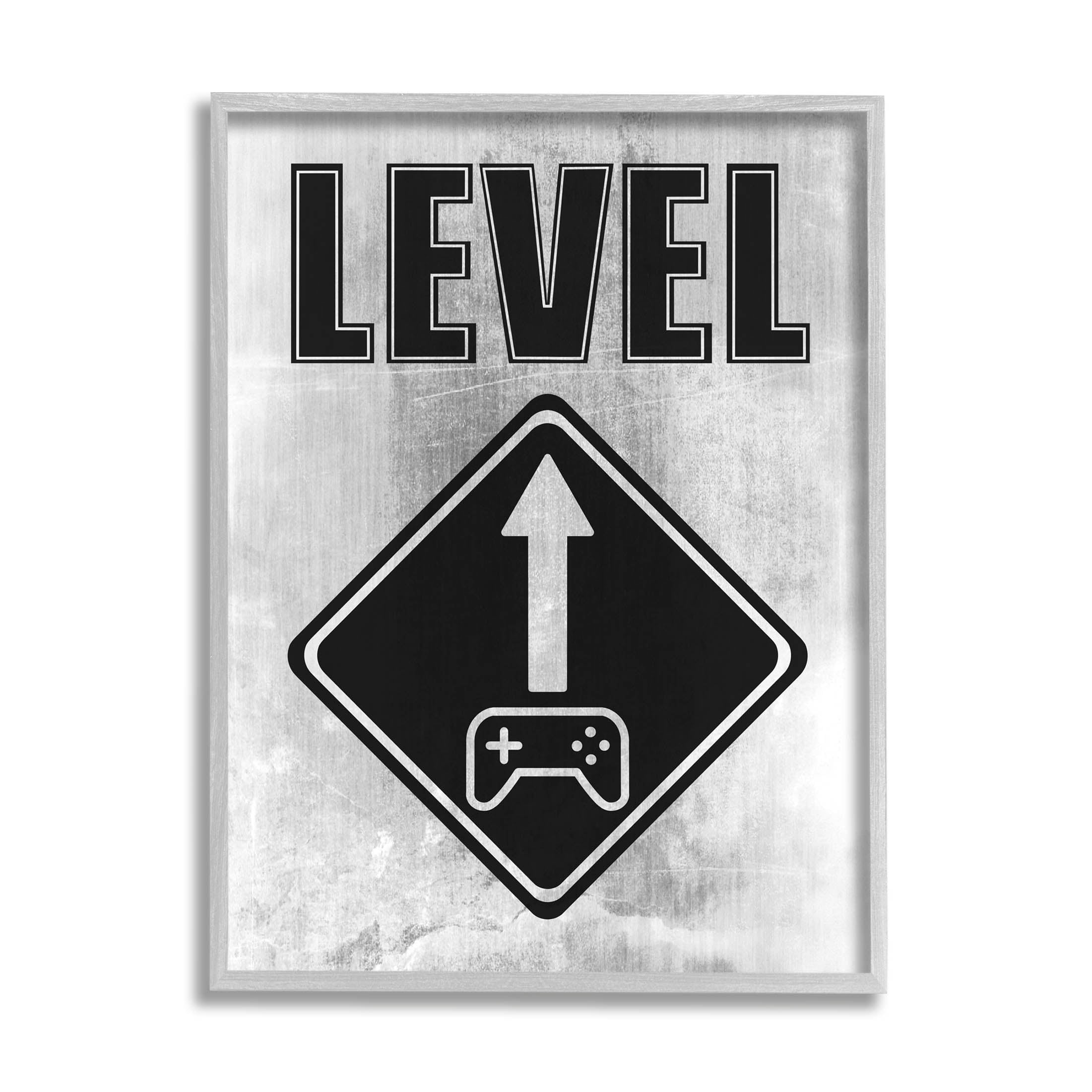 Stupell Industries Level Up Gaming Symbol Sign Graphic Art Gray Framed Art Print Wall Art, Design by Marcus Prime