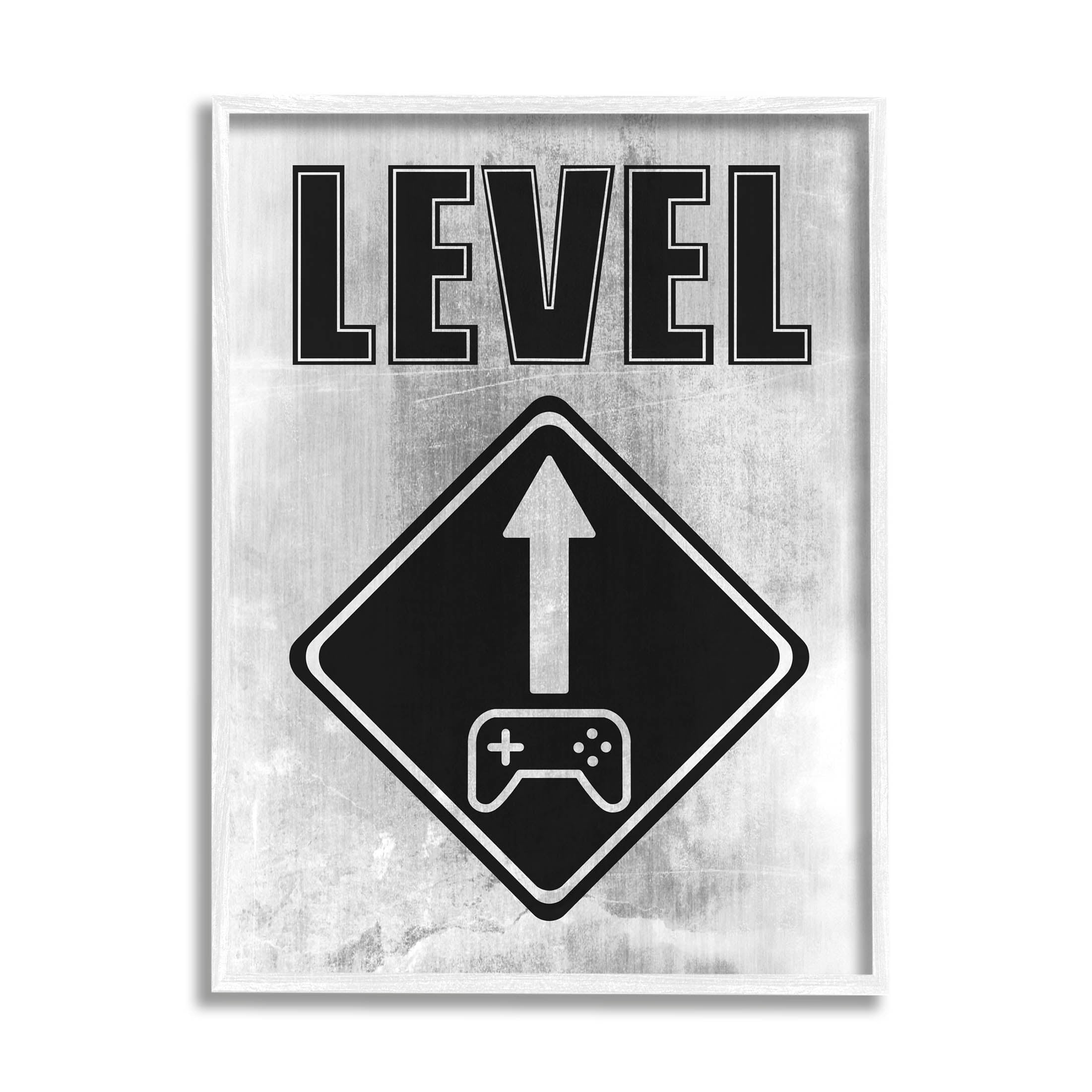 Stupell Industries Level Up Gaming Symbol Sign Graphic Art White Framed Art Print Wall Art, Design by Marcus Prime