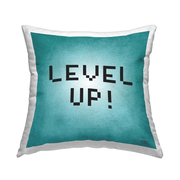 Stupell Industries Level Up Pixel Phrase Decorative Printed Throw Pillow Design by Yass Naffas Designs