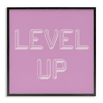 Stupell Industries Level Up Purple & White Quotes and Sayings Painting Black Framed Art Print Wall Art, 12 x 12