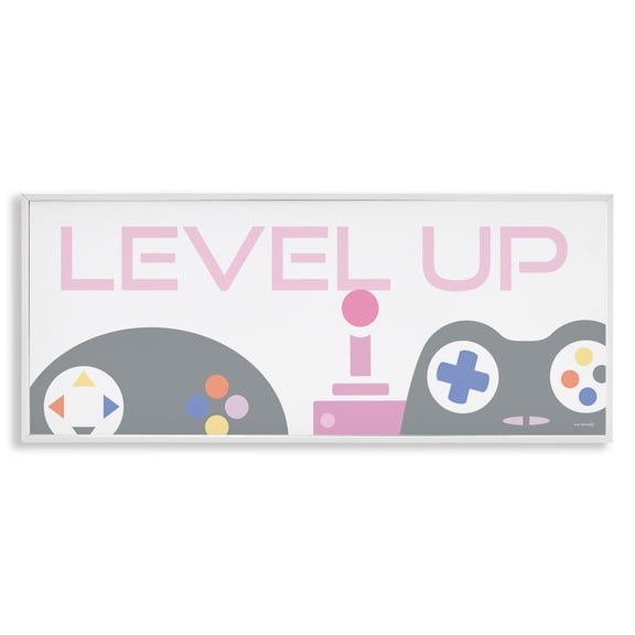 Stupell Industries Modern Level Up Retro Joysticks White Framed Giclee Art, 24 x 10, by Yass Naffas Designs