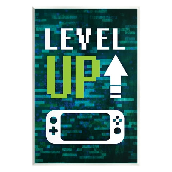 Stupell Industries Level Up Video Gaming Pixel Text Design Graphic Art Unframed Art Print Wall Art, Design by Victoria Barnes